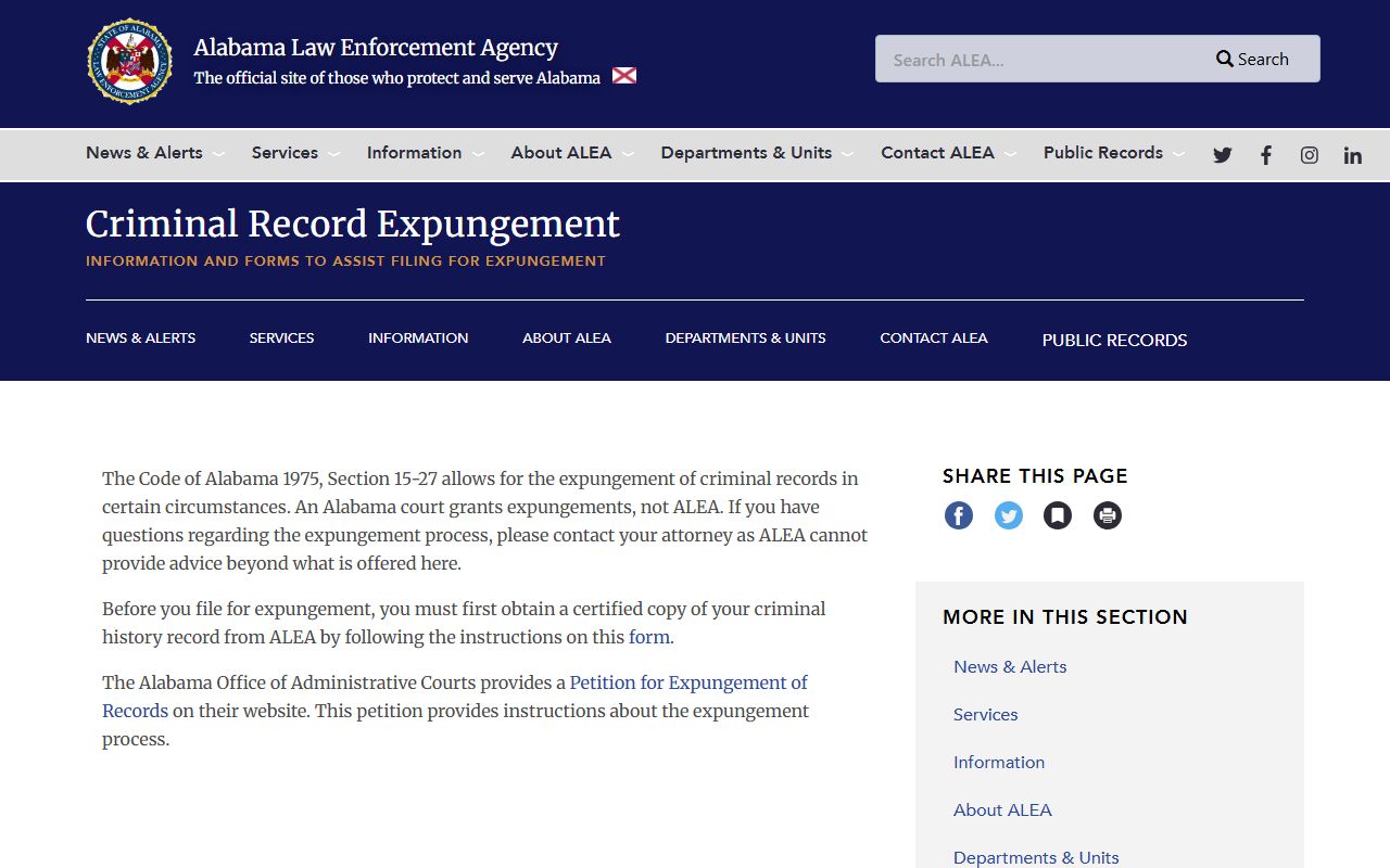 Dallas County arrest records ALEA expungement guidance