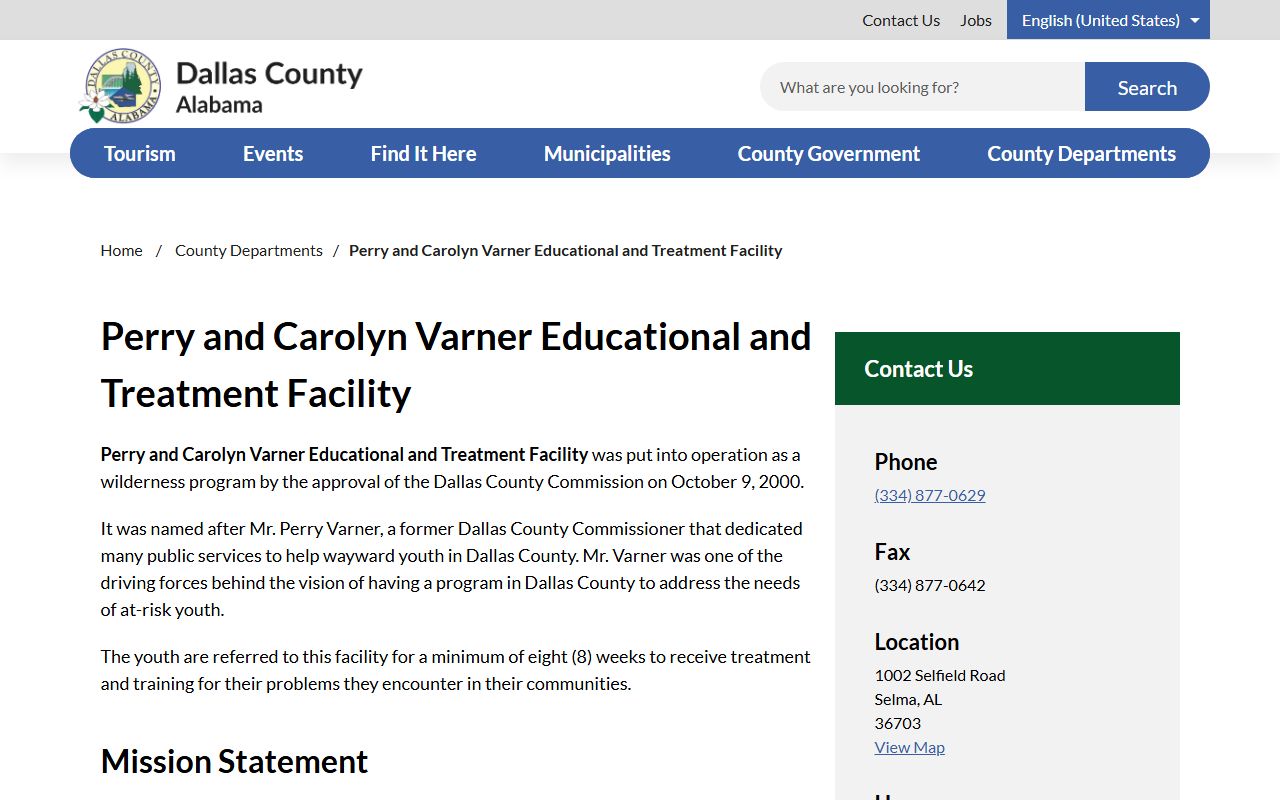 Official Perry and Carolyn Varner Educational and Treatment Facility page with program details
